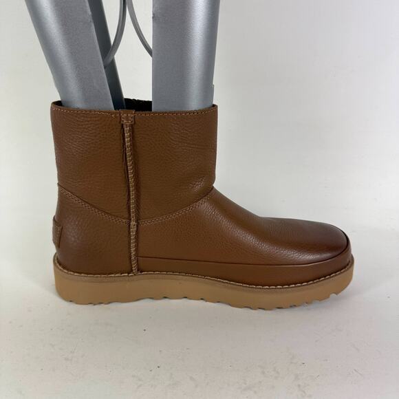 UGG Deconstructed Mini Zip Winter Boots Womens 8 Chestnut Leather High Top Shoes - Picture 3 of 9